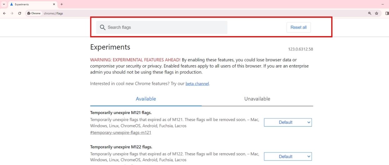 Search for the flags you want to enable