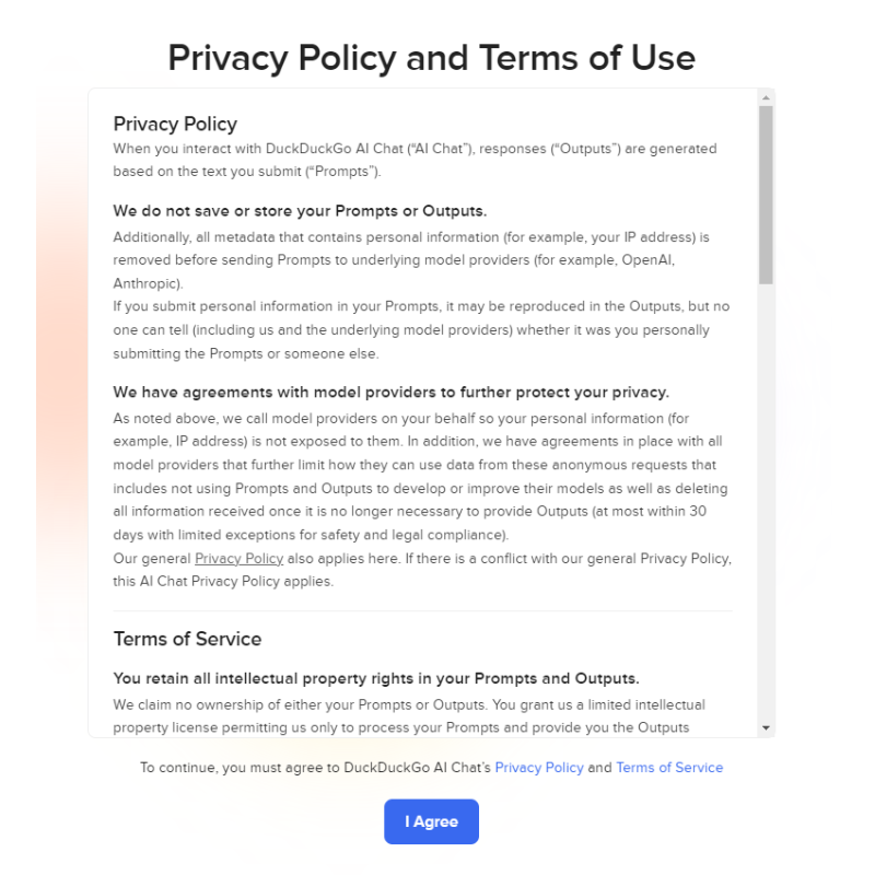 DuckDuckGo AI Chat Terms of Use